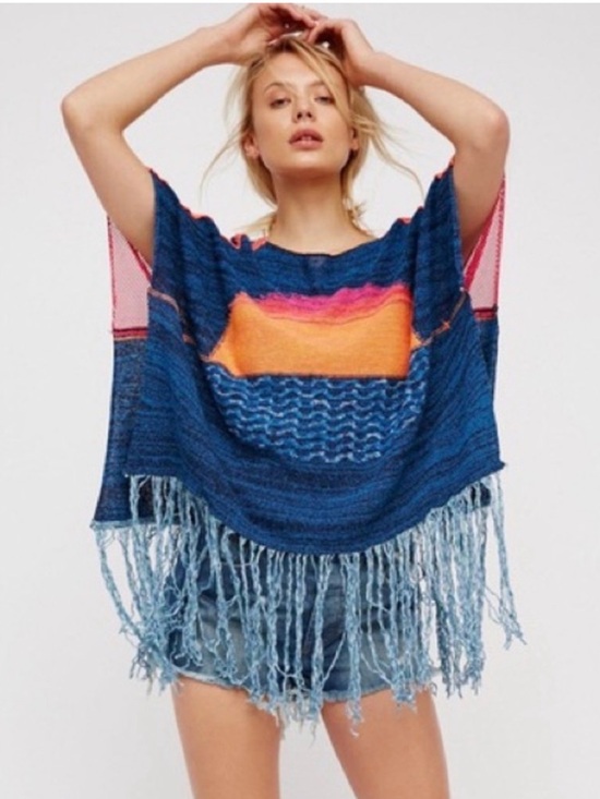 Free People Tops - Free People Sunset Fringe Sweater Poncho Size XS/S